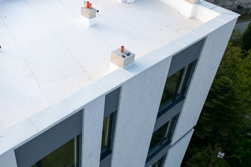 Freshly coated flat roof